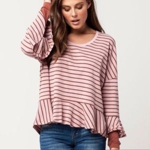 Free People Waffle Knit Stripe Peplum Top Sz S